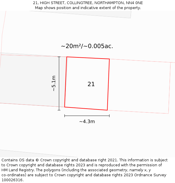 21, HIGH STREET, COLLINGTREE, NORTHAMPTON, NN4 0NE: Plot and title map