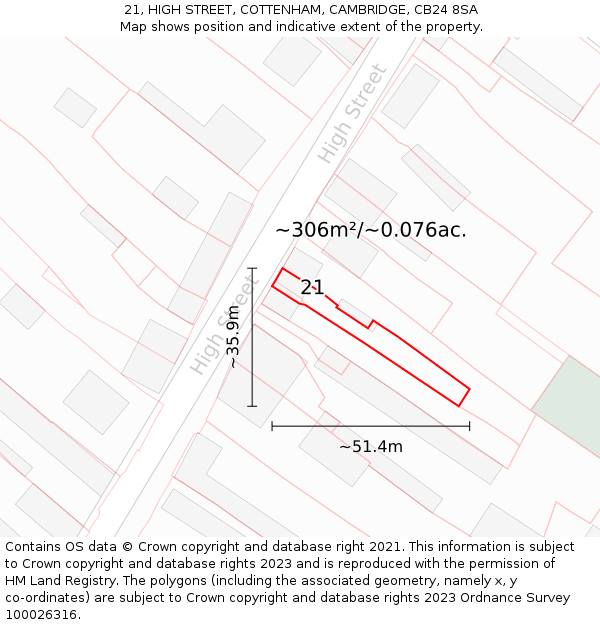 21, HIGH STREET, COTTENHAM, CAMBRIDGE, CB24 8SA: Plot and title map