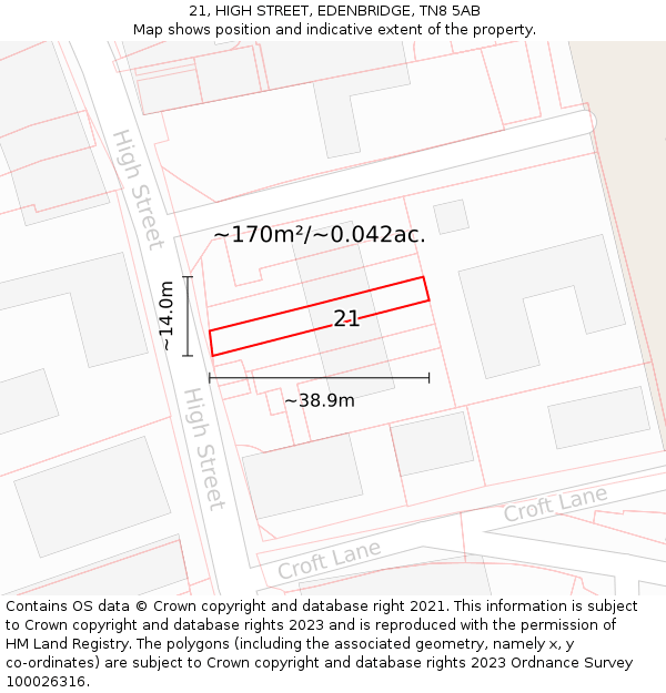 21, HIGH STREET, EDENBRIDGE, TN8 5AB: Plot and title map