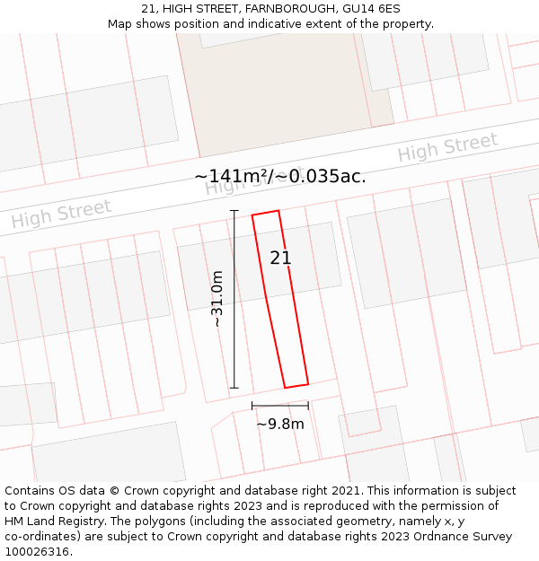 21, HIGH STREET, FARNBOROUGH, GU14 6ES: Plot and title map