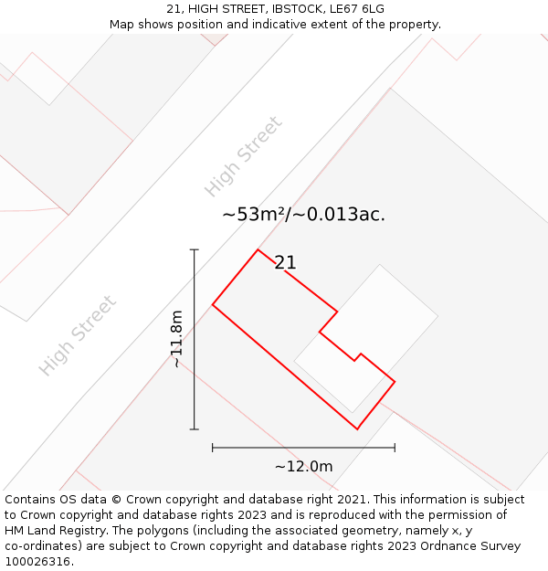 21, HIGH STREET, IBSTOCK, LE67 6LG: Plot and title map