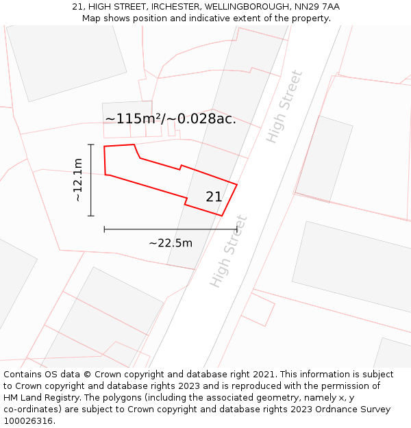 21, HIGH STREET, IRCHESTER, WELLINGBOROUGH, NN29 7AA: Plot and title map