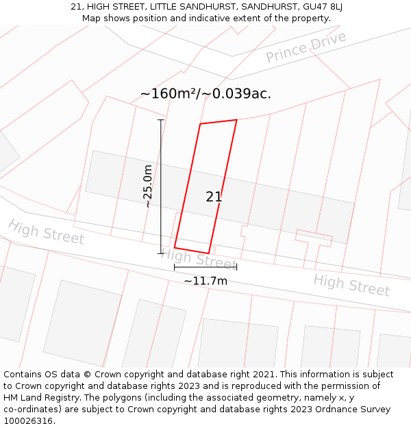 21, HIGH STREET, LITTLE SANDHURST, SANDHURST, GU47 8LJ: Plot and title map