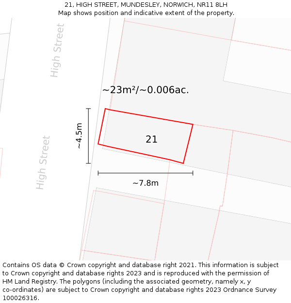 21, HIGH STREET, MUNDESLEY, NORWICH, NR11 8LH: Plot and title map