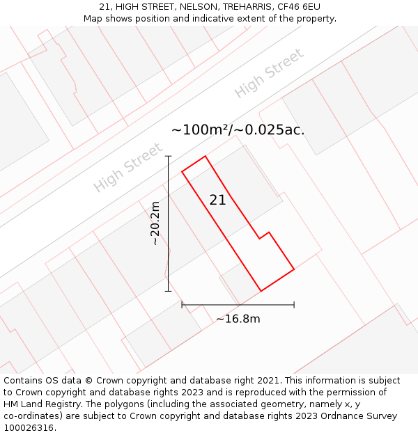 21, HIGH STREET, NELSON, TREHARRIS, CF46 6EU: Plot and title map