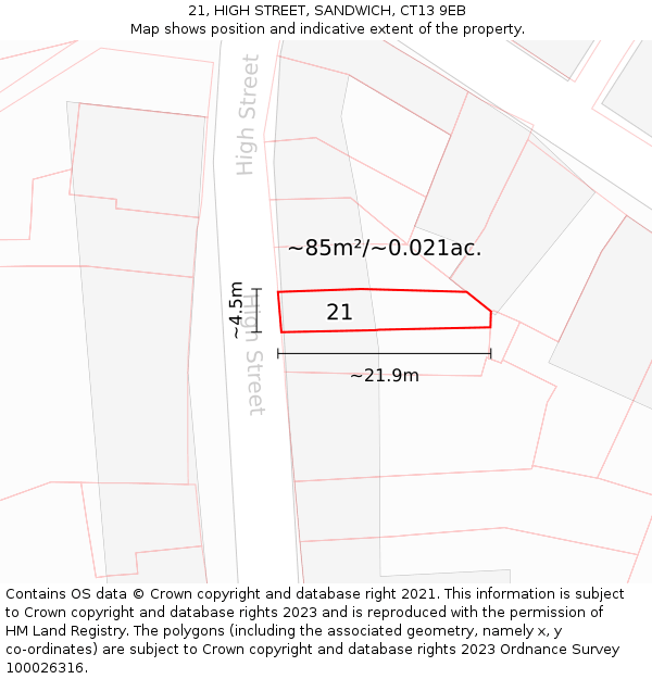 21, HIGH STREET, SANDWICH, CT13 9EB: Plot and title map