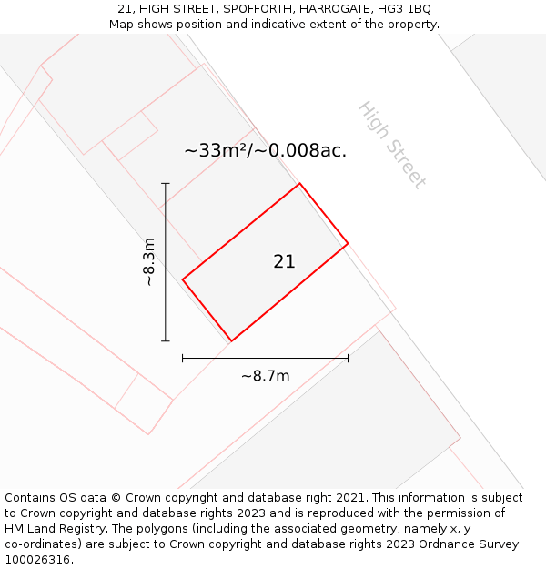 21, HIGH STREET, SPOFFORTH, HARROGATE, HG3 1BQ: Plot and title map
