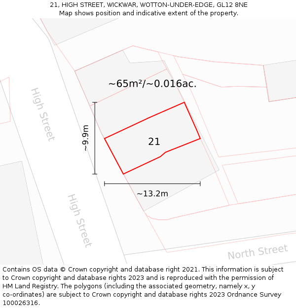 21, HIGH STREET, WICKWAR, WOTTON-UNDER-EDGE, GL12 8NE: Plot and title map