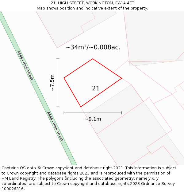 21, HIGH STREET, WORKINGTON, CA14 4ET: Plot and title map