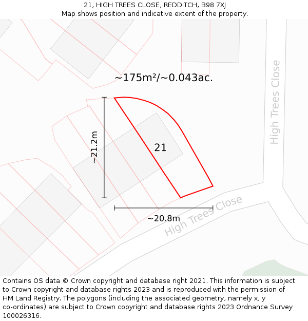 21, HIGH TREES CLOSE, REDDITCH, B98 7XJ: Plot and title map