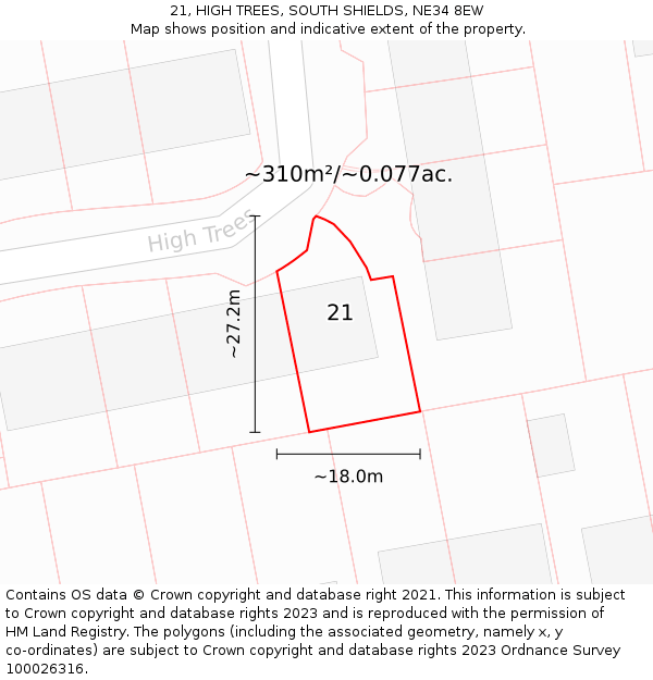 21, HIGH TREES, SOUTH SHIELDS, NE34 8EW: Plot and title map