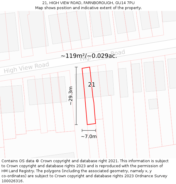 21, HIGH VIEW ROAD, FARNBOROUGH, GU14 7PU: Plot and title map