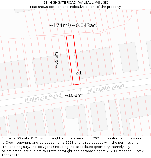 21, HIGHGATE ROAD, WALSALL, WS1 3JQ: Plot and title map