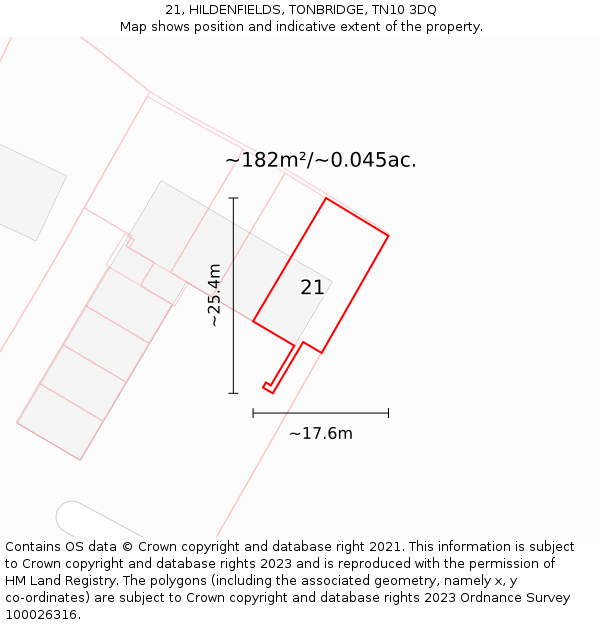 21, HILDENFIELDS, TONBRIDGE, TN10 3DQ: Plot and title map