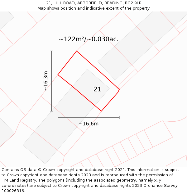 21, HILL ROAD, ARBORFIELD, READING, RG2 9LP: Plot and title map