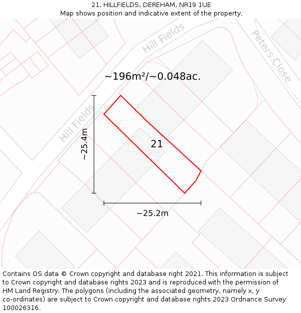 21, HILLFIELDS, DEREHAM, NR19 1UE: Plot and title map