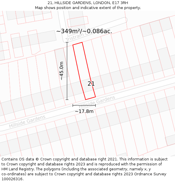 21, HILLSIDE GARDENS, LONDON, E17 3RH: Plot and title map