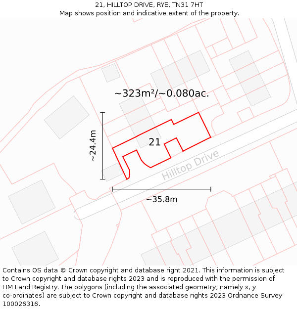 21, HILLTOP DRIVE, RYE, TN31 7HT: Plot and title map