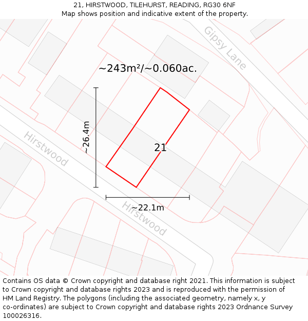 21, HIRSTWOOD, TILEHURST, READING, RG30 6NF: Plot and title map