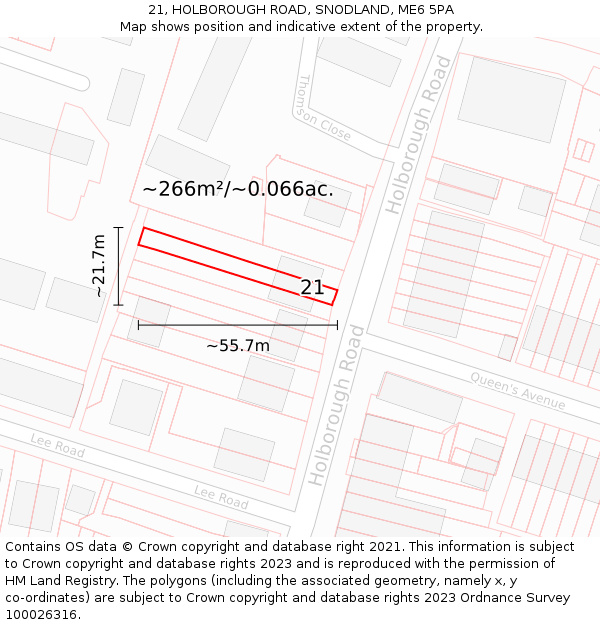 21, HOLBOROUGH ROAD, SNODLAND, ME6 5PA: Plot and title map