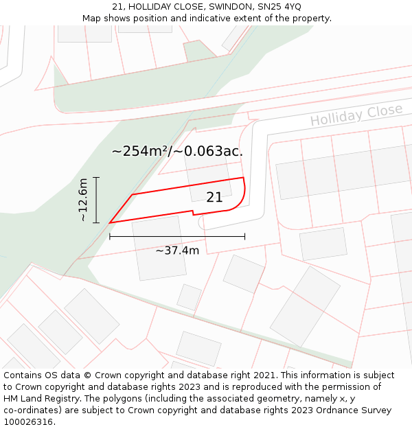 21, HOLLIDAY CLOSE, SWINDON, SN25 4YQ: Plot and title map