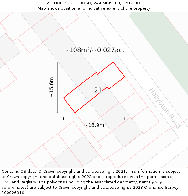 21, HOLLYBUSH ROAD, WARMINSTER, BA12 8QT: Plot and title map
