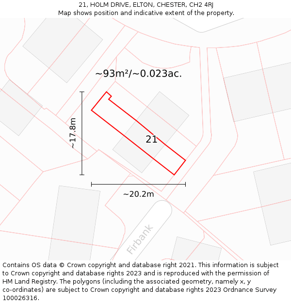 21, HOLM DRIVE, ELTON, CHESTER, CH2 4RJ: Plot and title map