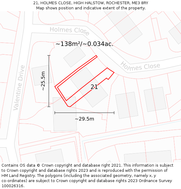 21, HOLMES CLOSE, HIGH HALSTOW, ROCHESTER, ME3 8RY: Plot and title map