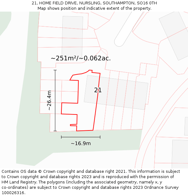 21, HOME FIELD DRIVE, NURSLING, SOUTHAMPTON, SO16 0TH: Plot and title map