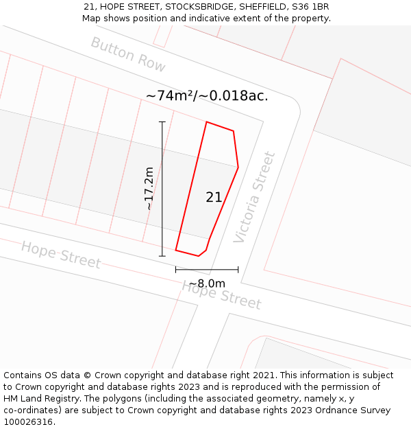 21, HOPE STREET, STOCKSBRIDGE, SHEFFIELD, S36 1BR: Plot and title map