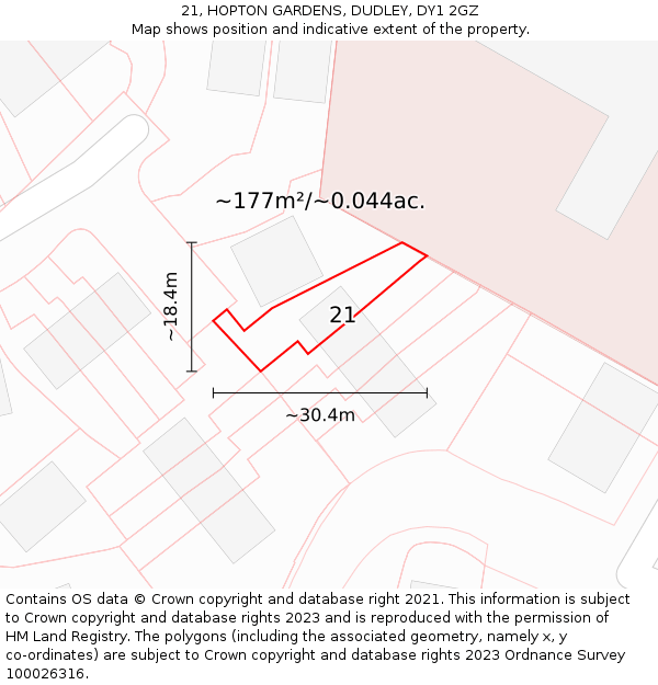 21, HOPTON GARDENS, DUDLEY, DY1 2GZ: Plot and title map