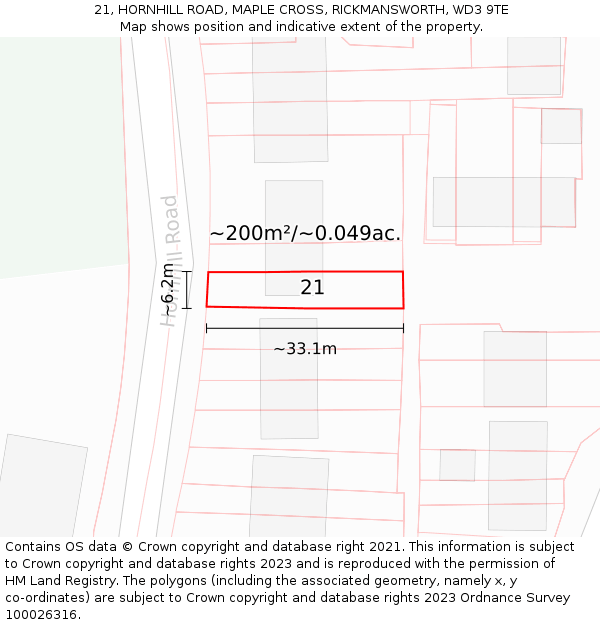 21, HORNHILL ROAD, MAPLE CROSS, RICKMANSWORTH, WD3 9TE: Plot and title map