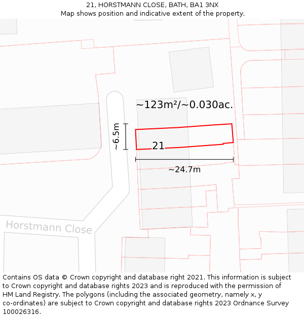 21, HORSTMANN CLOSE, BATH, BA1 3NX: Plot and title map