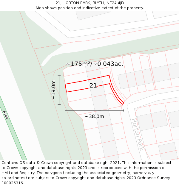 21, HORTON PARK, BLYTH, NE24 4JD: Plot and title map