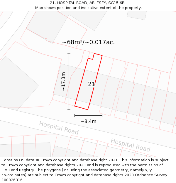 21, HOSPITAL ROAD, ARLESEY, SG15 6RL: Plot and title map