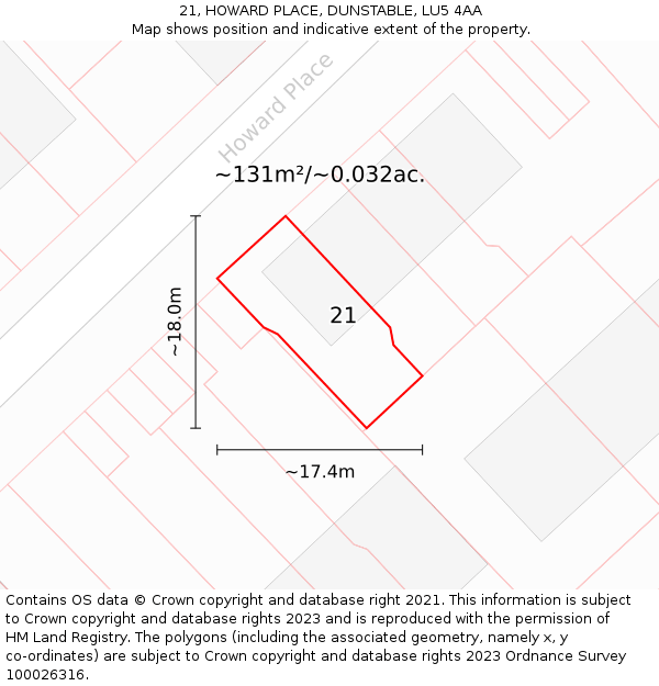 21, HOWARD PLACE, DUNSTABLE, LU5 4AA: Plot and title map