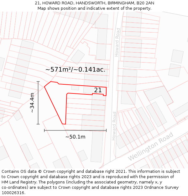21, HOWARD ROAD, HANDSWORTH, BIRMINGHAM, B20 2AN: Plot and title map