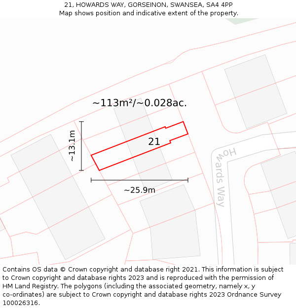 21, HOWARDS WAY, GORSEINON, SWANSEA, SA4 4PP: Plot and title map