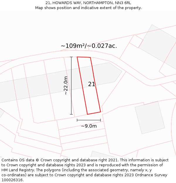 21, HOWARDS WAY, NORTHAMPTON, NN3 6RL: Plot and title map