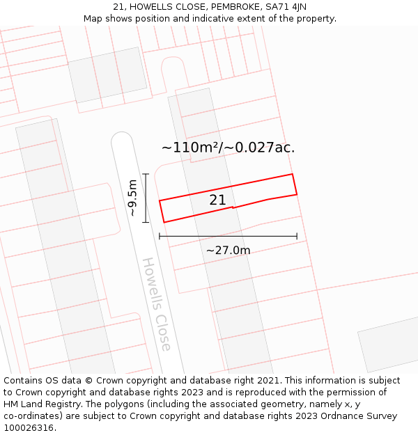 21, HOWELLS CLOSE, PEMBROKE, SA71 4JN: Plot and title map