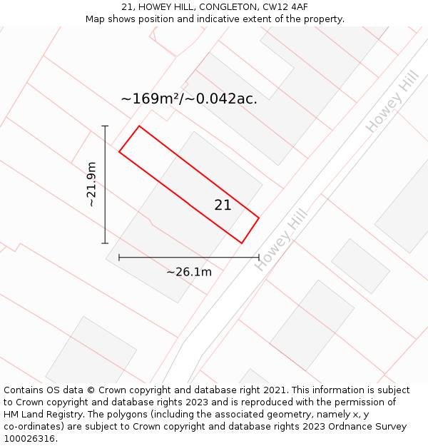 21, HOWEY HILL, CONGLETON, CW12 4AF: Plot and title map