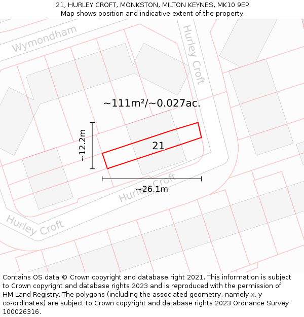 21, HURLEY CROFT, MONKSTON, MILTON KEYNES, MK10 9EP: Plot and title map
