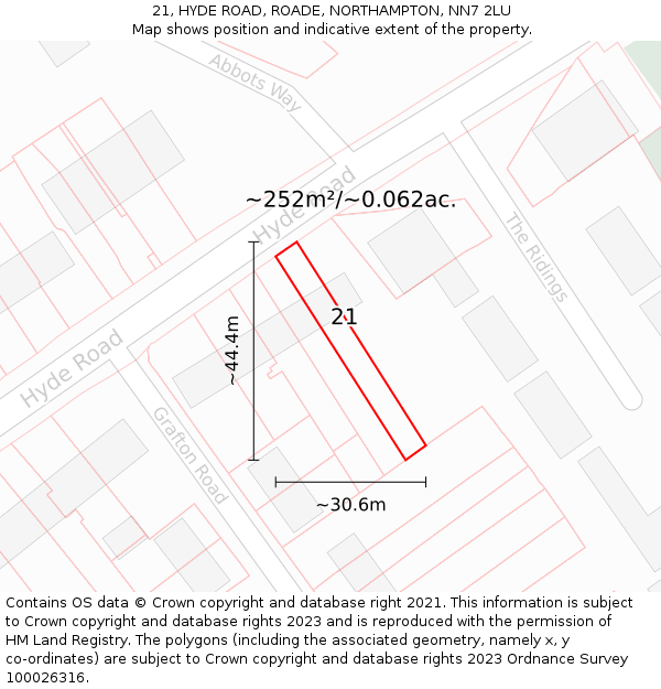 21, HYDE ROAD, ROADE, NORTHAMPTON, NN7 2LU: Plot and title map