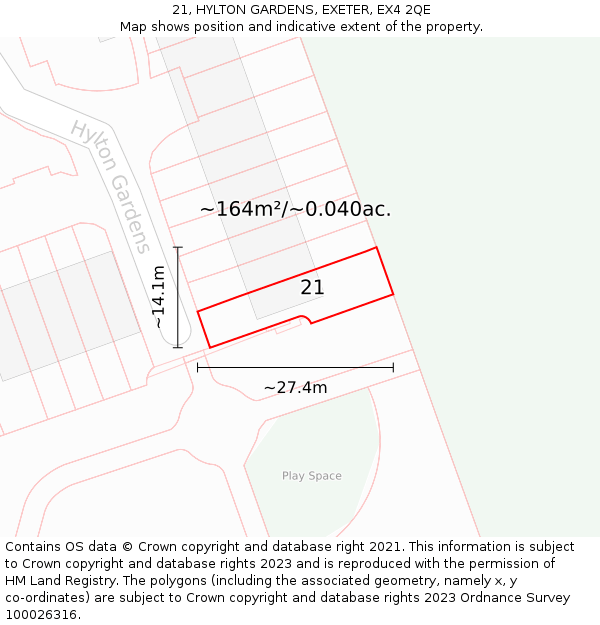 21, HYLTON GARDENS, EXETER, EX4 2QE: Plot and title map