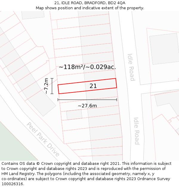 21, IDLE ROAD, BRADFORD, BD2 4QA: Plot and title map