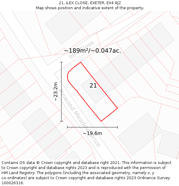 21, ILEX CLOSE, EXETER, EX4 9JZ: Plot and title map