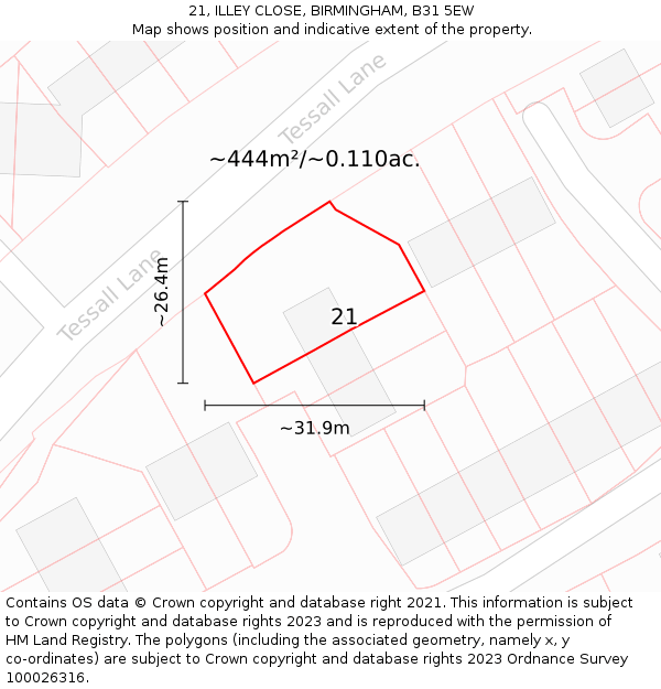 21, ILLEY CLOSE, BIRMINGHAM, B31 5EW: Plot and title map