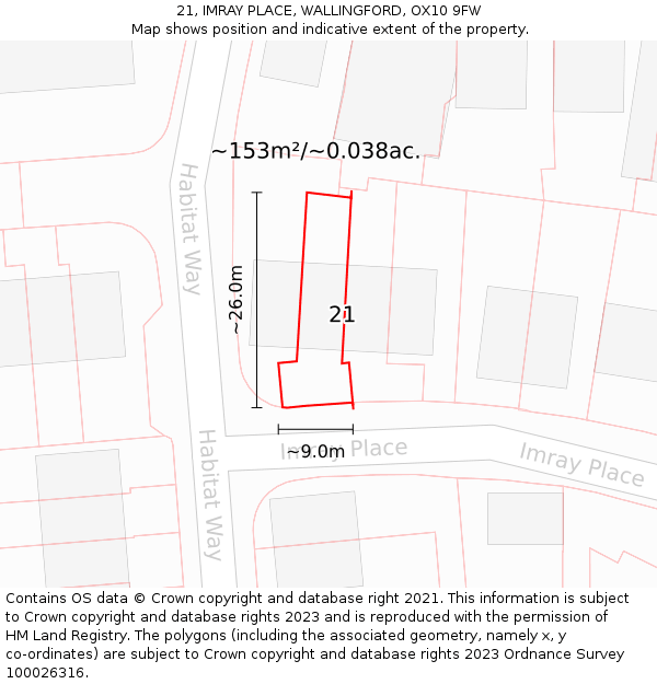 21, IMRAY PLACE, WALLINGFORD, OX10 9FW: Plot and title map