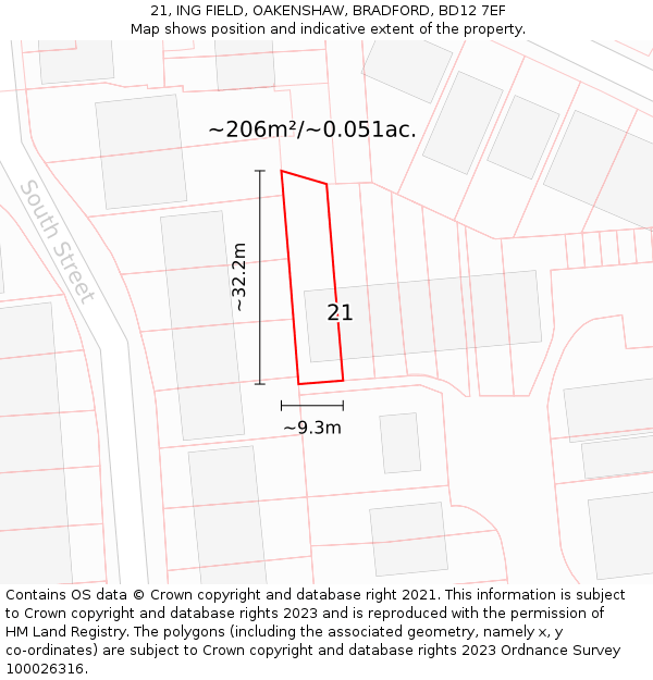 21, ING FIELD, OAKENSHAW, BRADFORD, BD12 7EF: Plot and title map