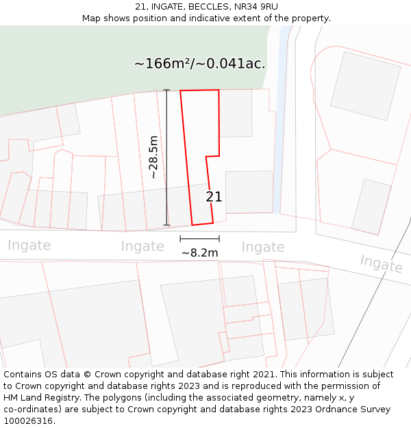 21, INGATE, BECCLES, NR34 9RU: Plot and title map